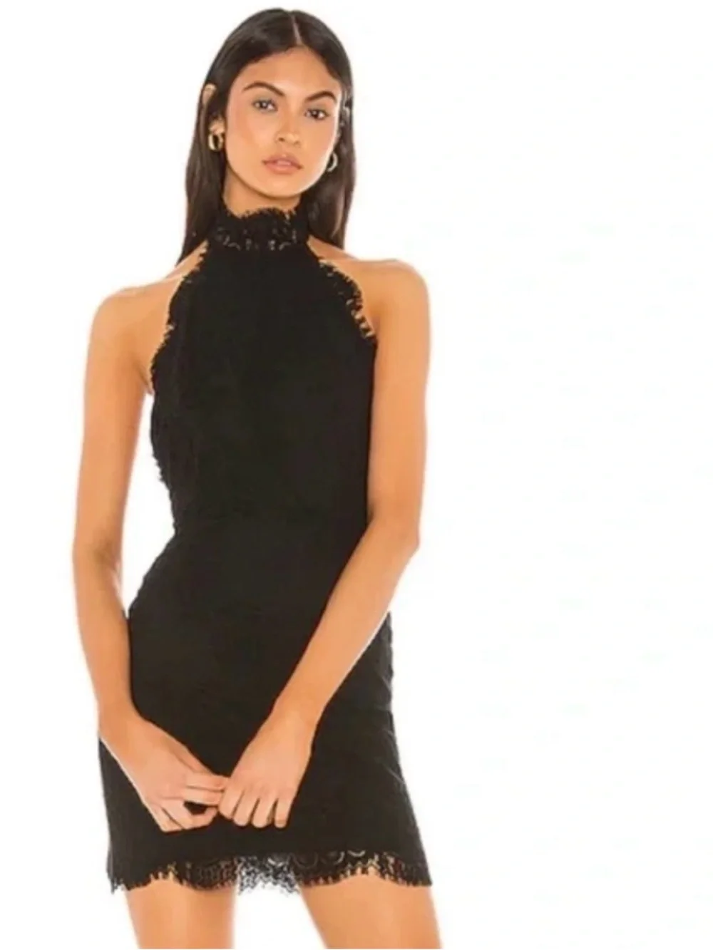 Free People Black Harper Lace Halter Mini Dress - Picture 1 of 8
